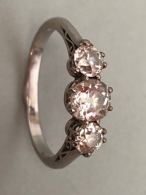 Three Stone Diamond and Platinum ring, Old Mine Cut Diamonds with central diamond approx 0.5ct, size - Image 3 of 4