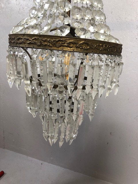 Vintage lighting, two tier with four light fittings waterfall chandelier with decorative gilded - Image 4 of 5