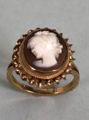 9ct Gold fully hallmarked shell cameo size 'J'