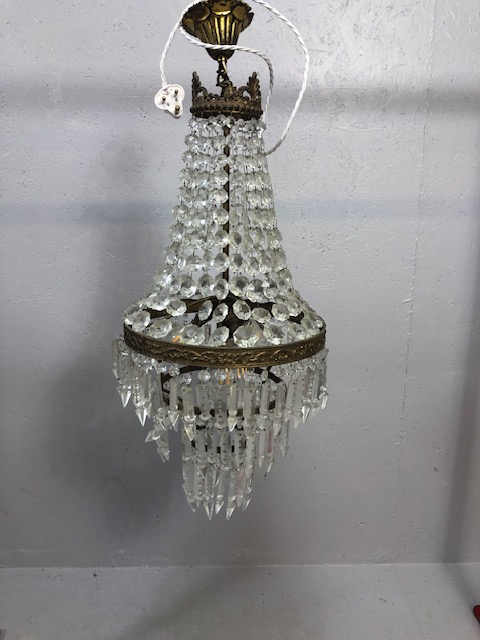 Vintage lighting, two tier with four light fittings waterfall chandelier with decorative gilded