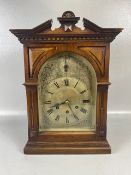 Antique Clock, Victorian German 8 day chiming mantel clock in a mahogany case winds and runs, with