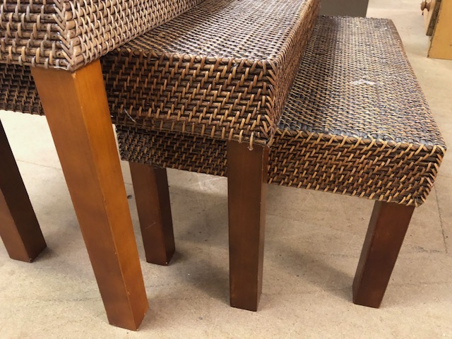 Large modern nest of three rattan topped tables, the largest approx 90cm x 50cm x 46cm tall - Image 5 of 5