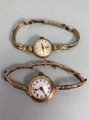 Two 9ct Gold cased circular faced cocktail watches one with expandable 9ct Gold bracelet total