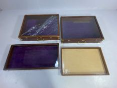 Four travelling display cases custom made to fit most cars, with glass tops (one A/F) ideal for