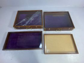 Four travelling display cases custom made to fit most cars, with glass tops (one A/F) ideal for