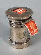 Silver hallmarked Edwardian novelty pillar box stamp dispenser hallmarked for London 1904 by maker