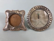 Antique silver English hallmarked photo frames one of typical Art Nouveau design on wooden