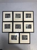 Antique prints, eight framed and glazed hand tinted 19th Century prints of the Rakes Progress each