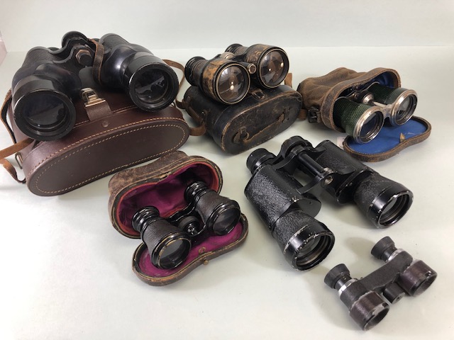 Vintage Binoculars and opera glasses, mostly in their cases, to include Zenith and Boss makes, 6