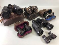 Vintage Binoculars and opera glasses, mostly in their cases, to include Zenith and Boss makes, 6