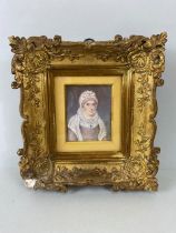 Antique paintings, 19th Century miniature portrait of a distinguished elderly lady (unsigned ) in