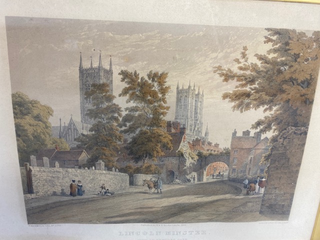 Pictures, two antique hand tinted engravings of Lincoln Minster Cathedral in matching frames both - Image 3 of 10