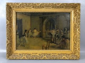 Painting, Vintage framed Degas oleograph on canvas of the Little dancers approximately 61 x 46 cm