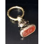 Early 19th Century Gold metal intaglio Fob Seal Acanthous leaf body with spilt ring mount and