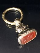 Early 19th Century Gold metal intaglio Fob Seal Acanthous leaf body with spilt ring mount and