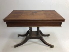 Antique furniture, early 19th Century mahogany tea table with swivel hinge top and double drawer