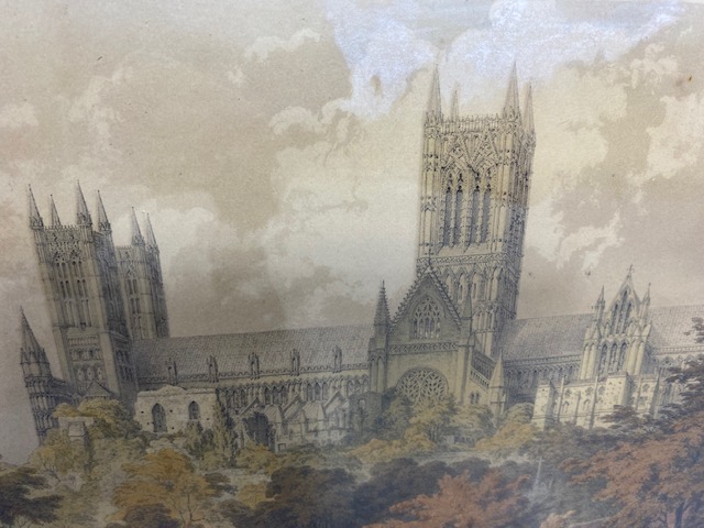 Pictures, two antique hand tinted engravings of Lincoln Minster Cathedral in matching frames both - Image 5 of 10