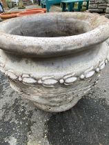 Circular garden planter with scroll decoration, approx 40cm in diameter