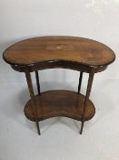 Antique furniture, Victorian rosewood two tier kidney shaped side table with marquetery inlaid top