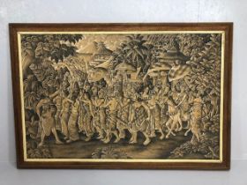 Decorators Interest, large and impressive Balinese painting in sepia tones of a royal procession