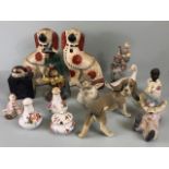 Collection of China figurines to include Staffordshire dogs, Royal Crown Derby, Lladro, Royal