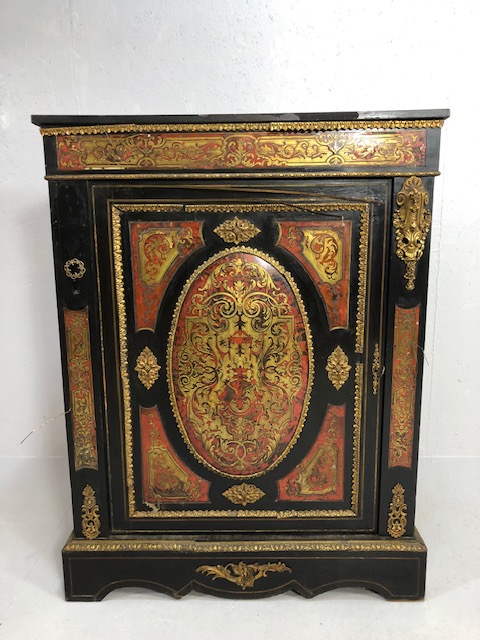 Antique Furniture, 19th century French Ebonised Boulle work Cabinet, brass work in need of