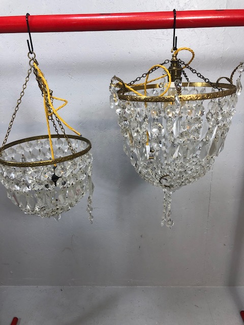 Vintage Lighting, two bag style glass chandeliers, one approximately 31cm across the other 28cm