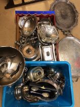 Silver Plate, large quantity of Antique and vintage silver plated flatware to include large salvers,