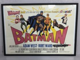 Film memorabilia, vintage UK film poster for the 1966 Batman film with Adam west , framed and