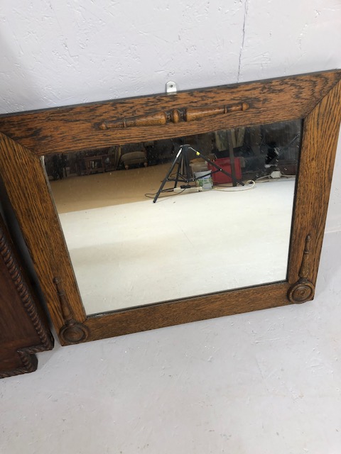 Vintage mirrors, two Mid 20th Century oak framed mirrors with raised decoration, one approximately - Image 3 of 5