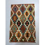 Oriental Wool rug, hand knotted Chobi Kilim with geometric patterns approximately 128 x 82cm