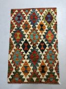 Oriental Wool rug, hand knotted Chobi Kilim with geometric patterns approximately 128 x 82cm