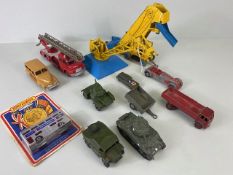 Dinky Toys, collection of play worn vehicles cars trucks and cranes military, fire truck and three