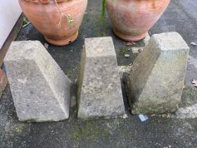 Three staddle stone plinths, each approx 45cm tall