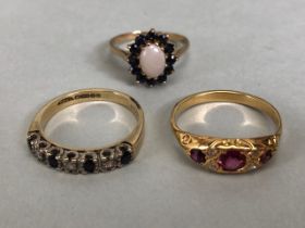 Three Gemstone set rings two marked 9ct the other unmarked (pink stones) Total weight approx 6.4g