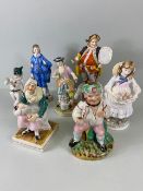 China figures, collection of porcelain and pottery figures 19th and 20th century, European and