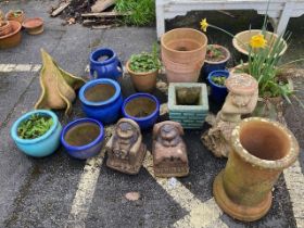Large quantity of garden pots and ornaments, approx 18 in total