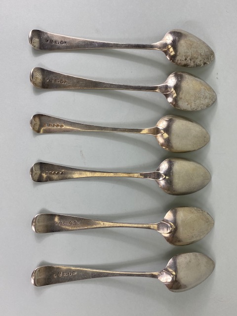 Six large Georgian Silver serving spoons each with engraved initials total weight approx 382g - Image 3 of 6