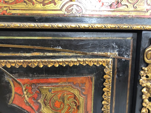 Antique Furniture, 19th century French Ebonised Boulle work Cabinet, brass work in need of - Image 10 of 22