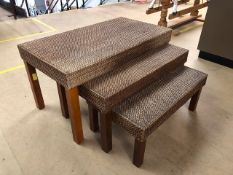 Large modern nest of three rattan topped tables, the largest approx 90cm x 50cm x 46cm tall