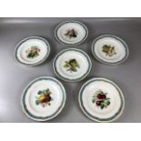 Antique Pottery, Six Minton cabinet or dresser plates each one hand painted with fruit, gilded and