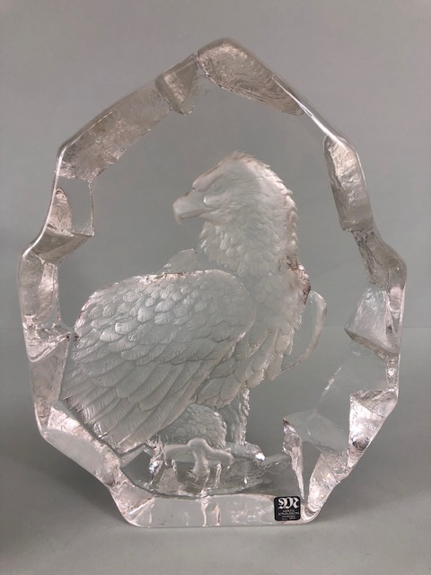 Scandinavian art glass intaglio in clear glass of an Eagle with Royal Krona Sweden label, and a - Image 2 of 10
