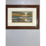 Oil painting sunset along the shore signed G Parkes dated 1995 framed and glazed approximately 41