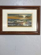 Oil painting sunset along the shore signed G Parkes dated 1995 framed and glazed approximately 41