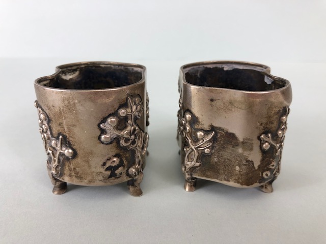 Pair of Chinese Export Silver metal wash pots of amoebic shape decorated with cherry blossom trees - Image 2 of 8