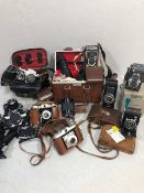 Vintage Cameras , collection of cameras and equipment to include Agfa, Kodak 620 junior, Agfa Isola,