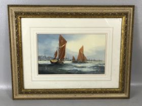 Paintings, Cornish interest, maritime painting by Ken Hammond, depicting an estuary or harbour ,