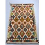 Oriental hand knotted wool rug Chobi Kilim geometric designs approximately 153 x 102cm