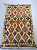 Oriental hand knotted wool rug Chobi Kilim geometric designs approximately 153 x 102cm