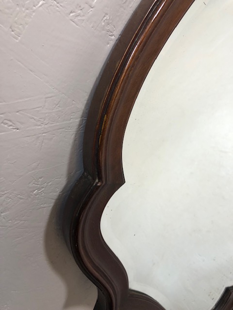 Antique mirror of bevel edged glass set in a polished mahogany scroll frame 19th century, - Image 2 of 4